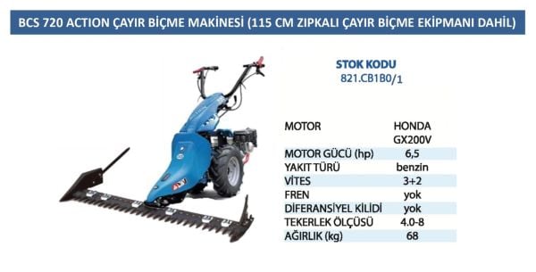 BCS 821.CB1B01 720 Action 115 cm Zıpkalı Benzinli Çayır Biçme Makinesi