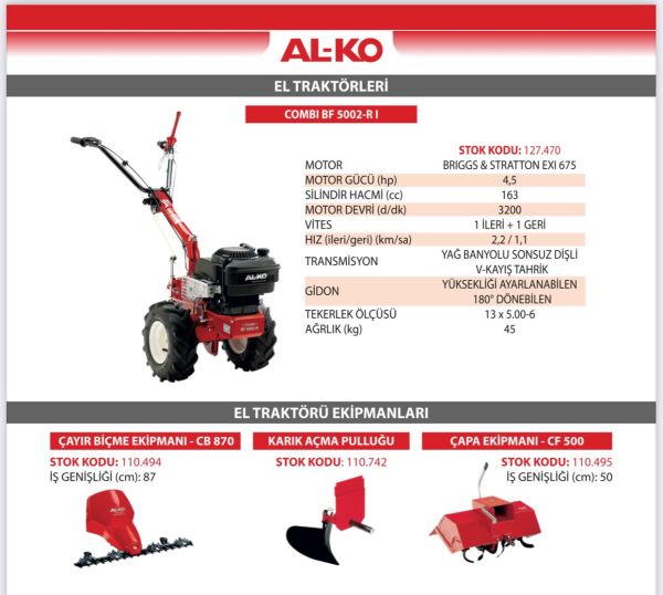 AL-KO | COMBI BF 5002R Benzinli El Traktörü ve Ekipmanları