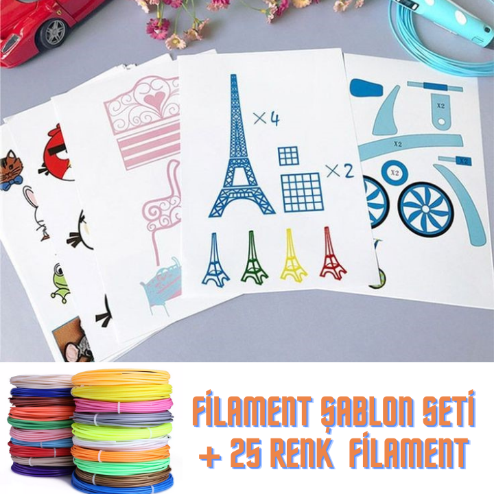 Exxen15 10'LU 3D KALEM ŞABLONU VE 25X4  Filament