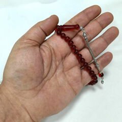 Bilek Boy Küre Kesim Kırmızı Dominik Damla Ateş Kehribar Tesbih 7,5 mm