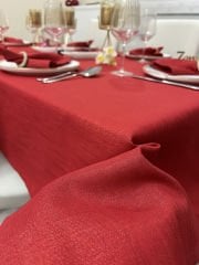 Zeren Home Polyester Keten Simli Masa Örtüsü Kırmızı