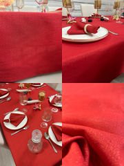 Zeren Home Polyester Keten Simli Masa Örtüsü Kırmızı