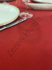 Zeren Home Keten Görünümlü Dertsiz Masa Örtüsü Kırmızı