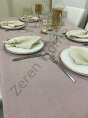 Zeren Home Keten Görünümlü Dertsiz Masa Örtüsü Pudra Pembe