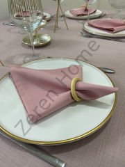 Zeren Home Keten Görünümlü Dertsiz Masa Örtüsü Pudra Pembe