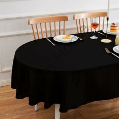 Zeren Home Sıvı Geçirmez Dertsiz Oval Masa Örtüsü Siyah