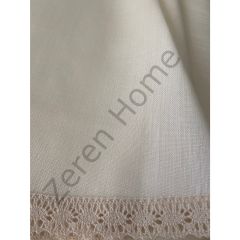 Zeren Home Keten Dokulu Yuvarlak Simli Masa Örtüsü Krem 160Cm