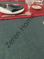 Zeren Home Keten Görünümlü Simli Dertsiz Masa Örtüsü Füme 27 Parça