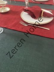 Zeren Home Keten Görünümlü Simli Dertsiz Masa Örtüsü Füme 27 Parça