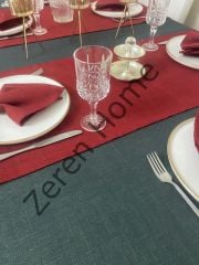 Zeren Home Keten Görünümlü Simli Dertsiz Masa Örtüsü Füme 27 Parça