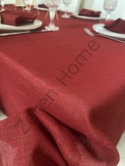 Zeren Home Keten Görünümlü Simli Dertsiz Masa Örtüsü Linen Kırmızı