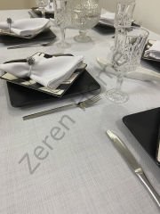 Zeren Home Keten Görünümlü Dertsiz Masa Örtüsü 25 Parça Beyaz