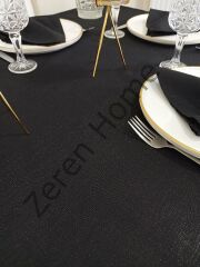 Zeren Home Keten Görünümlü Simli Dertsiz Masa Örtüsü Linen Siyah 25 Parça