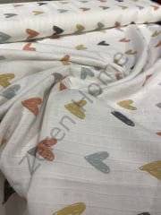 Zeren Home Kalp Desenli Bebek Tulum Nevresim Battaniye Puset Örtüsü %100 Pamuklu Müslin Bezi Eni 180cm