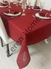 Zeren Home Keten Görünümlü Simli Dertsiz Masa Örtüsü Linen Kırmızı 25 Parça