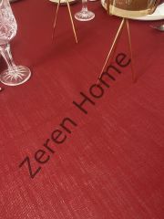 Zeren Home Keten Görünümlü Simli Dertsiz Masa Örtüsü Linen Kırmızı 25 Parça