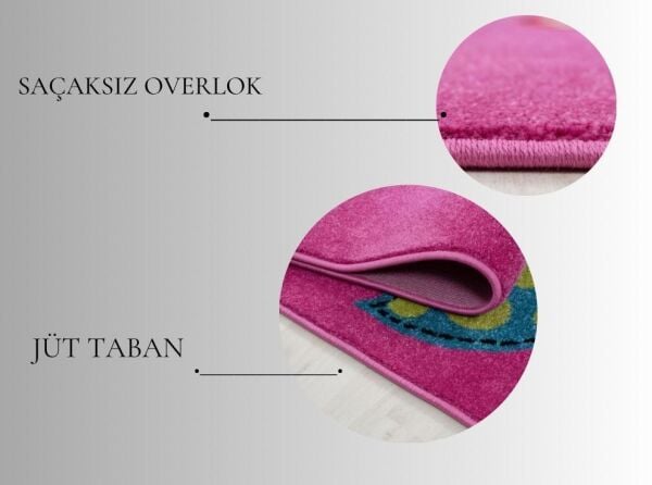 Yuvarlak Çocuk halısı sevimli Kedi ve Yıldız desenli Gri-Pembe-Beyaz