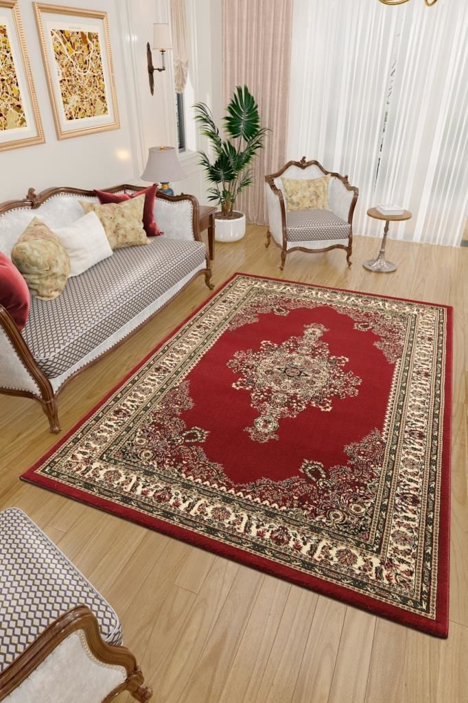 Bordürlü Klasik İran Tarzı Afgan Halısı Kırmızı Halı Jüt Halı Salon Oturma Odası Halısı