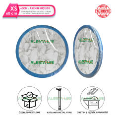 Alesta Life 60 cm Katlanır Yer Sofrası | Beyaz Desenli, Metal Ayaklı