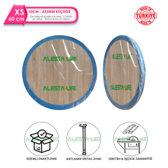 Alesta Life 60 cm Katlanır Yer Sofrası | Beyaz Desenli, Metal Ayaklı