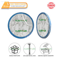 Alesta Life 70 cm Katlanır Yer Sofrası | Beyaz Desenli, Metal Ayaklı