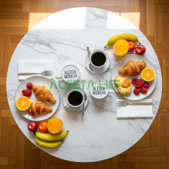 Alesta Life 70 cm Katlanır Yer Sofrası | Beyaz Desenli, Metal Ayaklı