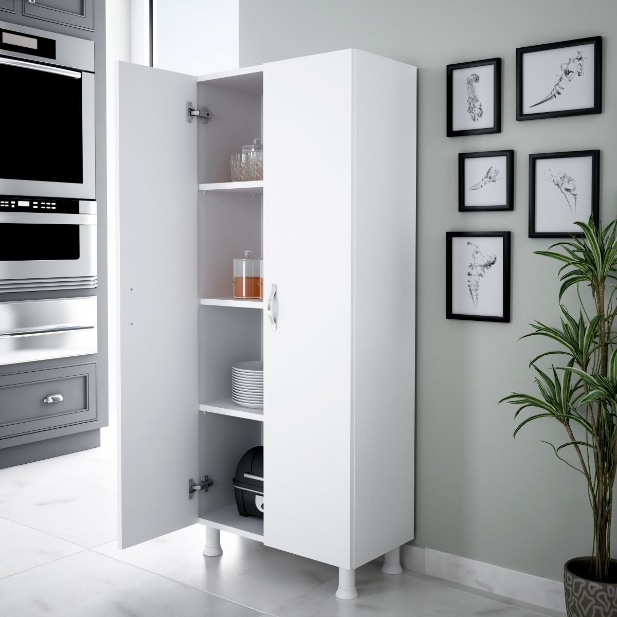 Alesta Life 2 Kapaklı 4 Raflı Çok Amaçlı Dolap | Mutfak, Banyo, Kiler İçin Depolama