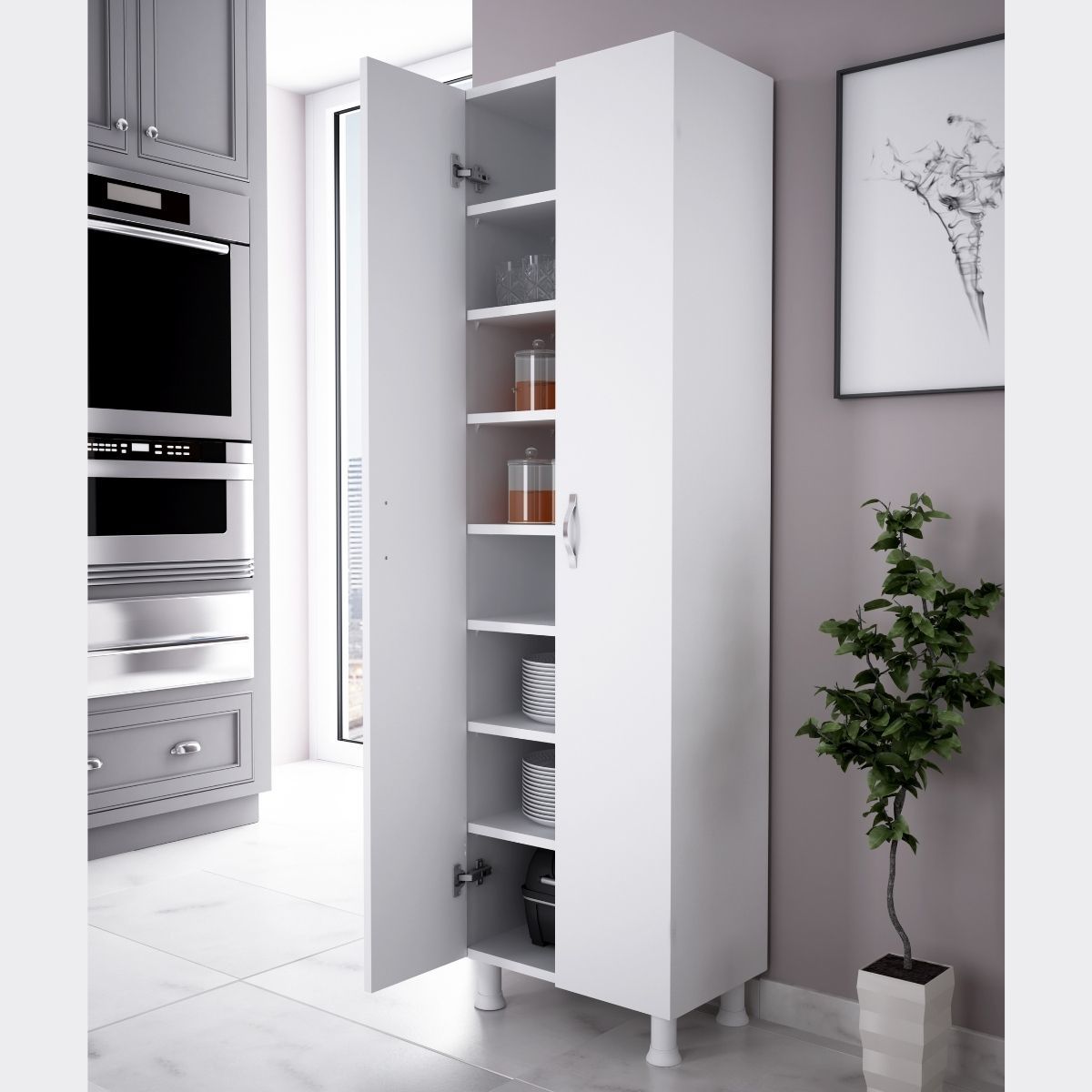 Alesta Life 2 Kapaklı 8 Raflı Çok Amaçlı Dolap | Mutfak, Banyo, Kiler Dolabı