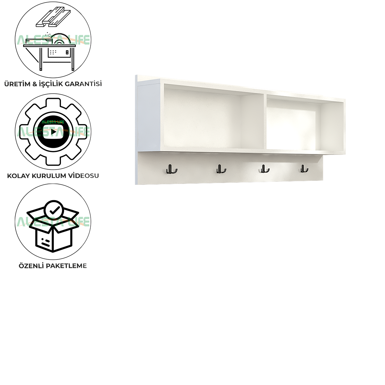 Fonksiyonel Raflı Portmanto Duvar Askılığı Elbise Askılığı Raflı Duvar Askılığı