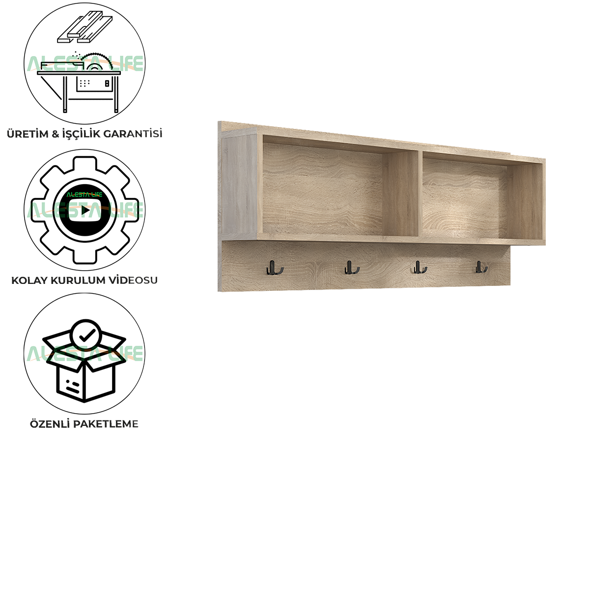 Fonksiyonel Raflı Portmanto Duvar Askılığı Elbise Askılığı Raflı Duvar Askılığı