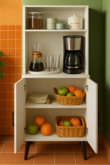 Kahve Köşesi Standı Beyaz | Çok Amaçlı Raflı ve 2 Kapaklı Mutfak Banyo Kiler Dolabı