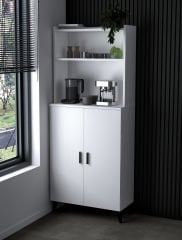 Kahve Köşesi Standı Beyaz | Çok Amaçlı Raflı ve 2 Kapaklı Mutfak Banyo Kiler Dolabı
