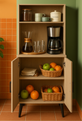 Kahve Köşesi Standı Sonomo | Çok Amaçlı Dolap | Raflı ve 2 Kapaklı Mutfak Banyo Kiler Dolabı