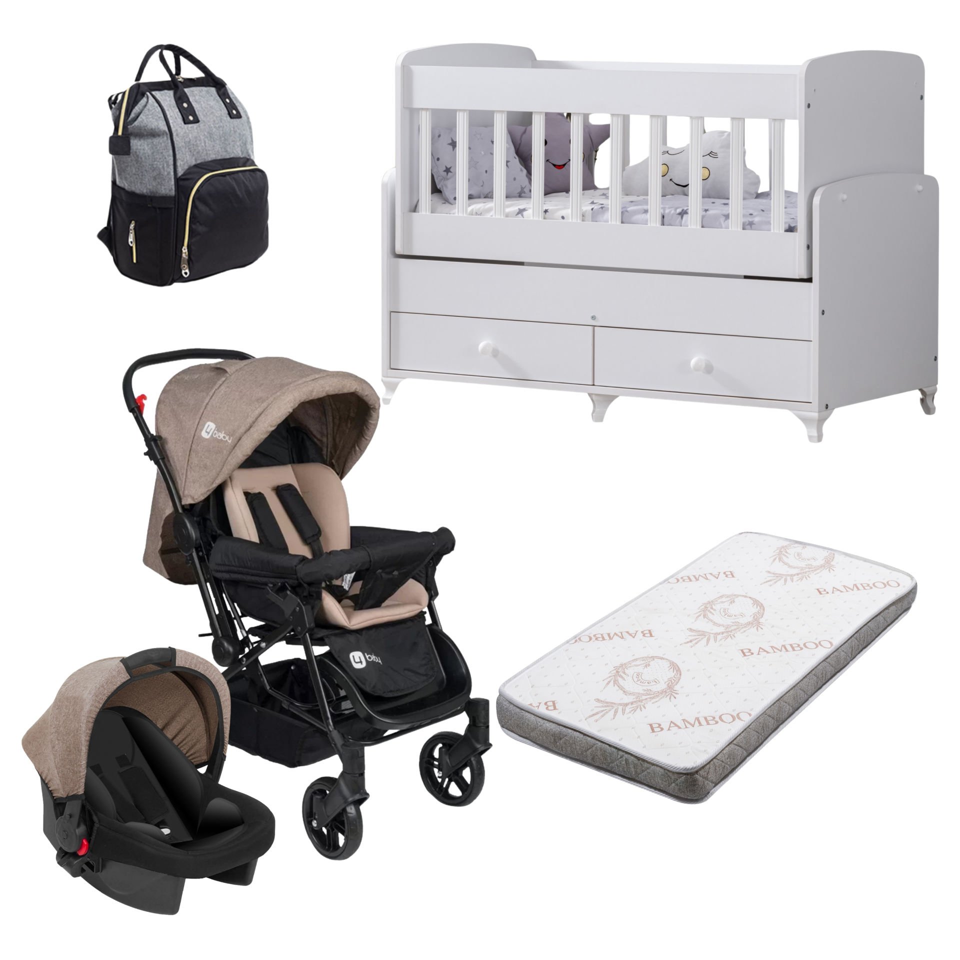 4Baby Olympus Bebek Arabası & Enjoy Çekmeceli Beşik & Puset & Yatak & Çanta