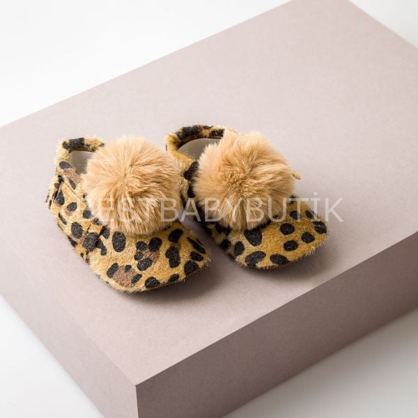 LEOPAR DESENLİ PONPONLU MAKOSEN AYAKKABI