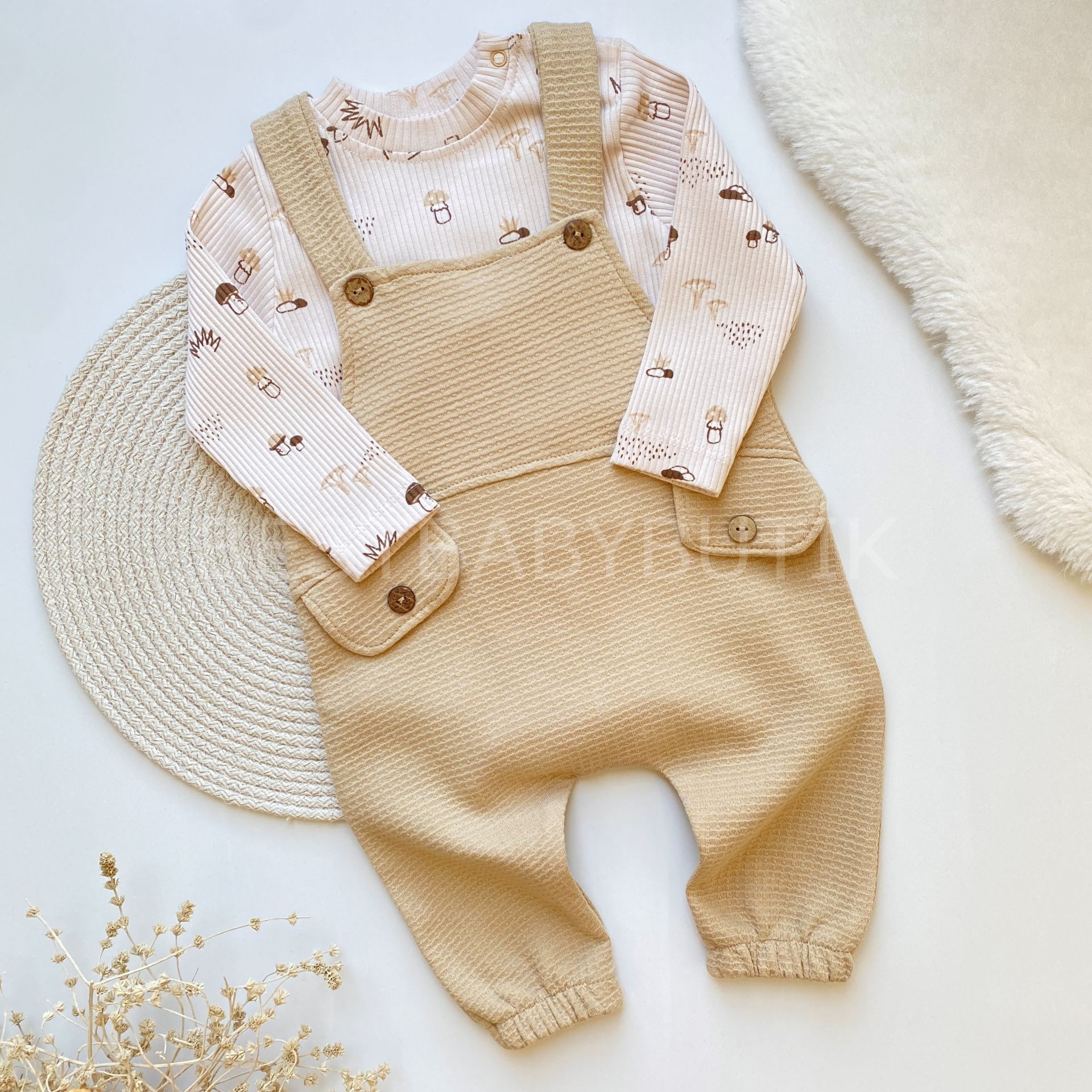 CORKY FİTİLLİ ZIBIN VE AHŞAP DÜĞMELİ SALOPET SET