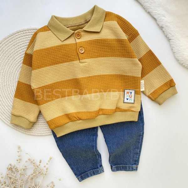 MY MUM ÇİZGİ DETAYLI POLO YAKA KOT PANTOLONLU 2’Lİ TAKIM