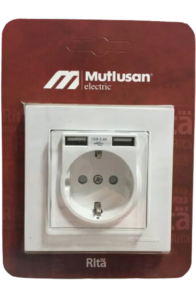 Mutlusan Rita USB +TYPE-C'li  Topraklı Priz Beyaz Çerçeveli