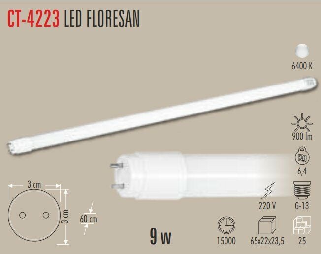 Cata LED Floresan 60cm Beyaz Işık