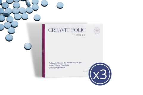 CreaVit Folic Complex 30 Film Kaplı Tablet, Hamilelikte Folik Asit Desteği(3 Kutu)