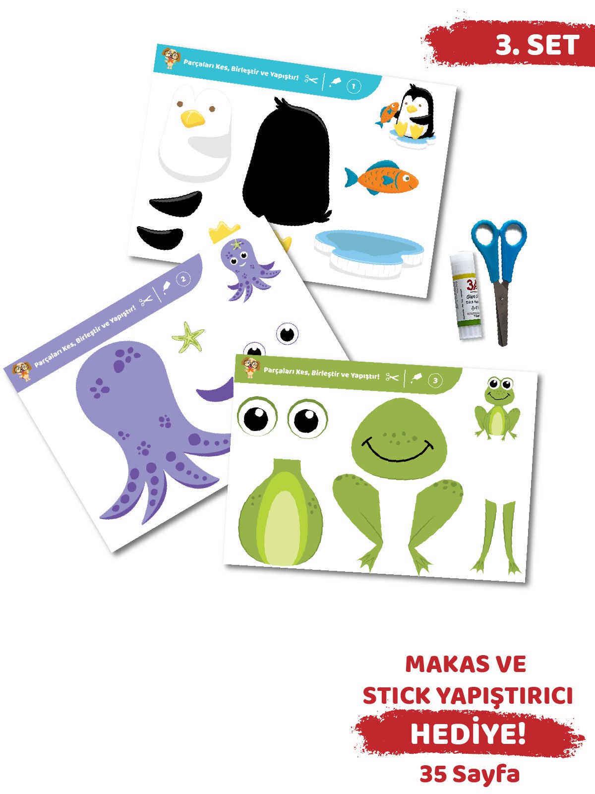 Okul Öncesi Kes-Yapıştır Makaslı Aktivite Etkinlik Eğitici Set 3 SET 3