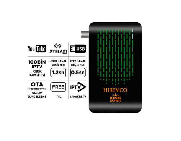 Hiremco Süper King HD Black Uydu Alıcısı + WiFi Antenli