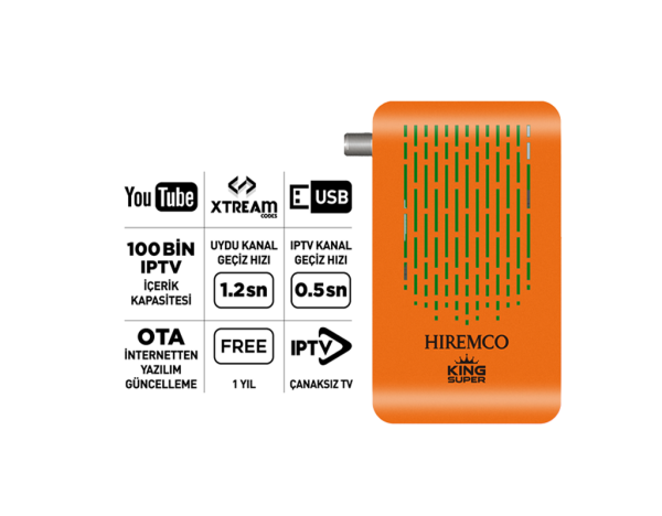 Hiremco Süper King HD Orange Uydu Alıcısı + WiFi Antenli