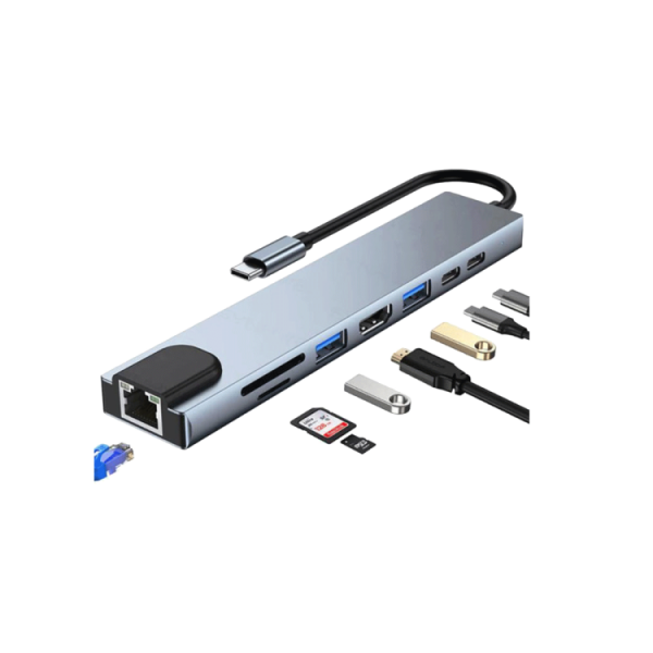 SHAZA - 8in1 USBType-C Hub Port Adaptör HDMI USB Ethernet PD Girişli