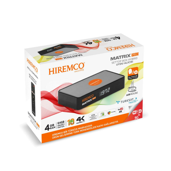 Hiremco Matrix Pro 4K UHD Android 10 Uydu Alıcısı + Kablolu Kulaklık Hediye