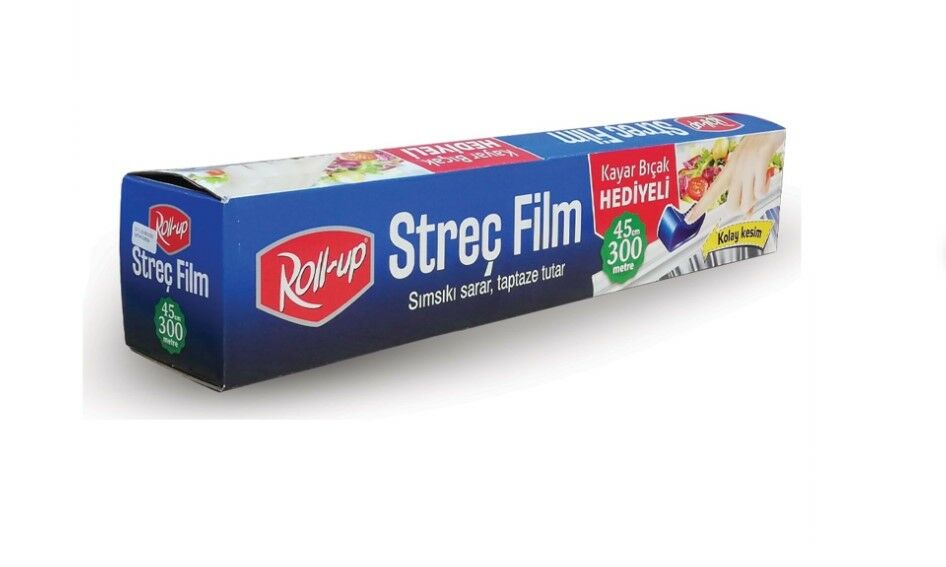 ROLL-UP STREÇ FİLM 45x300 MT 9 MİKRON KAYAR BIÇAK HEDİYELİ