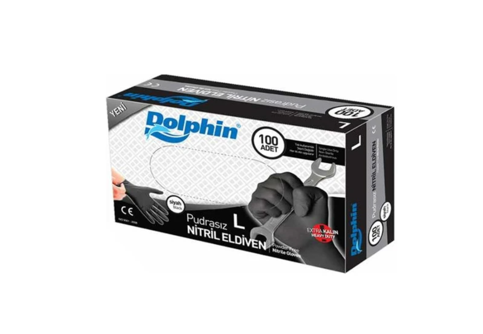 Dolphin Extra Kalın Pudrasız Nitril Eldiven Large 100 * 10 Paket