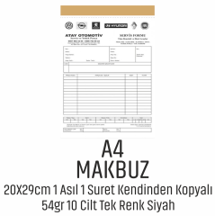 A4 TEK RENK SİYAH MAKBUZ