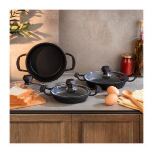 Schafer 1S0827-06002-SIY01 Crystal 3 lü Döküm Sahan Seti 6 Parça-Siyah