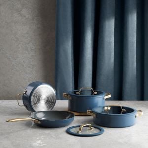 Schafer Sapphire Seramik Tencere Seti 7 Parça-Mavi/Gold 1S6476-21003-MAV01